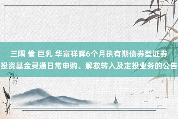 三隅 倫 巨乳 华富祥晖6个月执有期债券型证券投资基金灵通日常申购、解救转入及定投业务的公告