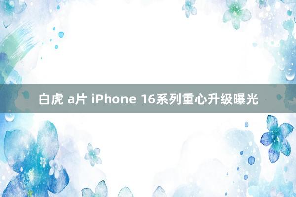 白虎 a片 iPhone 16系列重心升级曝光